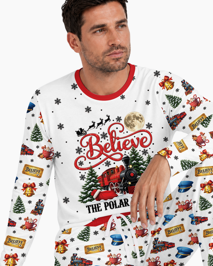 Custom Name Believe Polar Express Christmas Bamboo Men's Pajama Set
