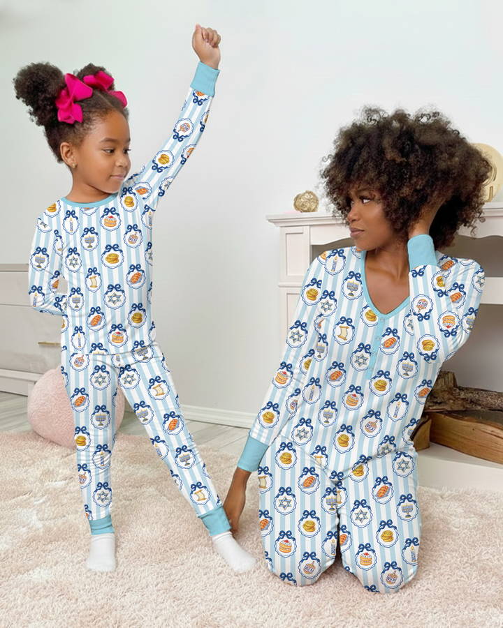 Hanukkah Bows & Blessings Mommy & Me Matching Bamboo Women Pajama Set