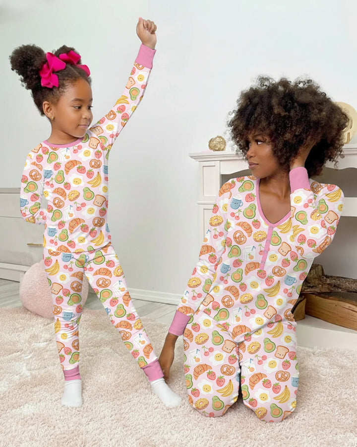 Zweiteiliges Langarm-Pyjama-Set mit Sommerfrüchten