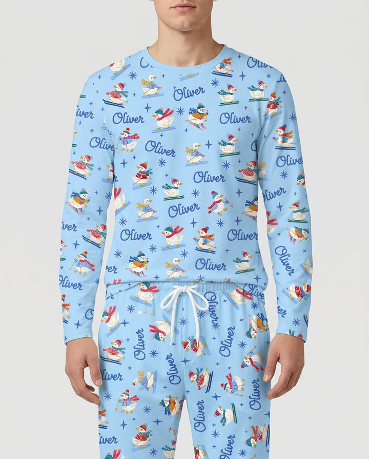 Custom Name Skiing Goose Bamboo Men's Pajama Set