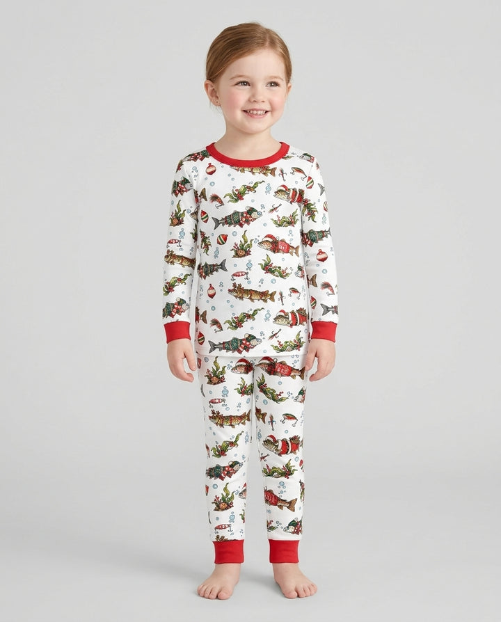 Christmas Trout Fishing Bamboo Two Piece Long Sleeve Pajama Set