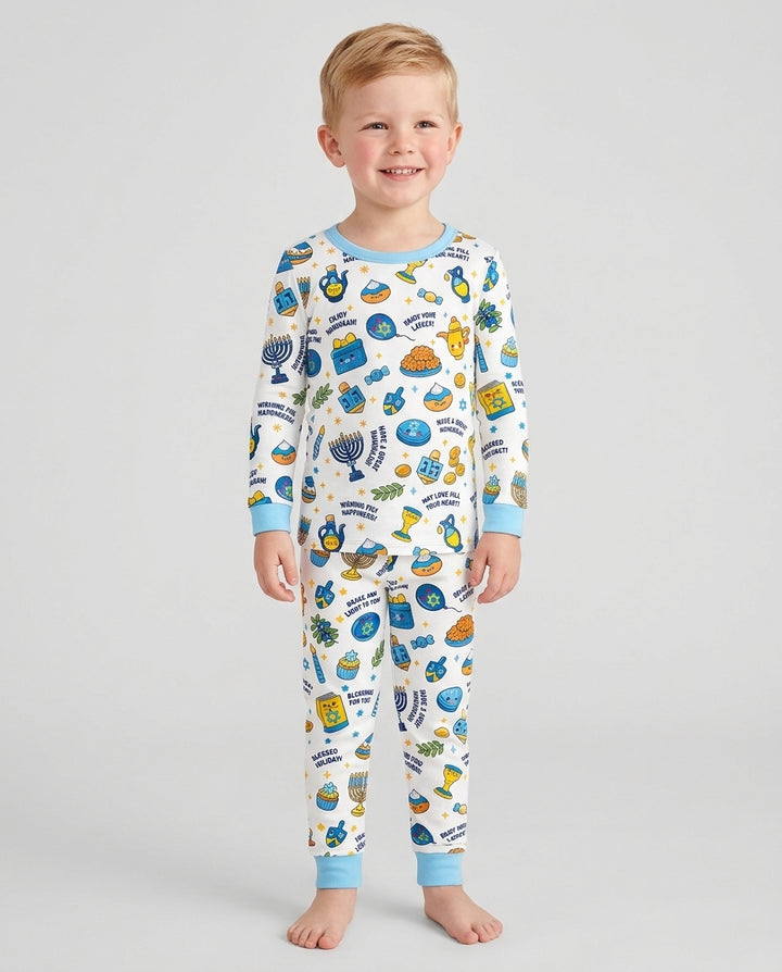 Kawaii Menorah Holiday Bamboo Two Piece Long Sleeve Pajama Set
