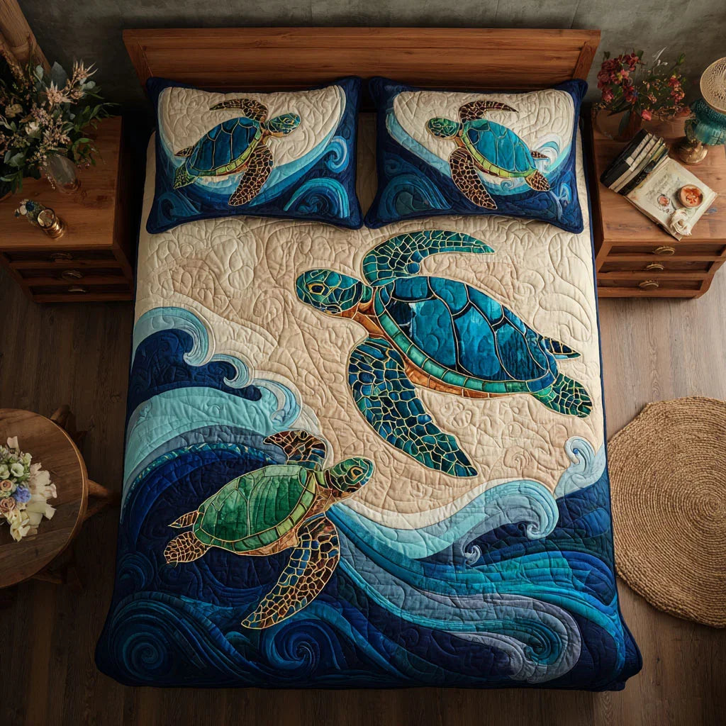 Marine Mosaic Bamboo Quilt Bedding Set