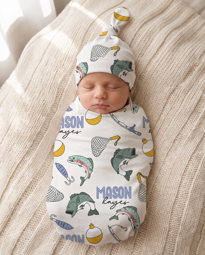 Personalized Catch of the Day Bamboo Swaddle Blanket