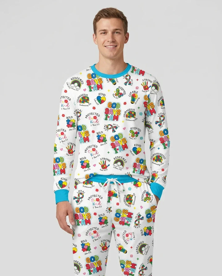 God Says I Am Autism Awareness Men's Pajama Set