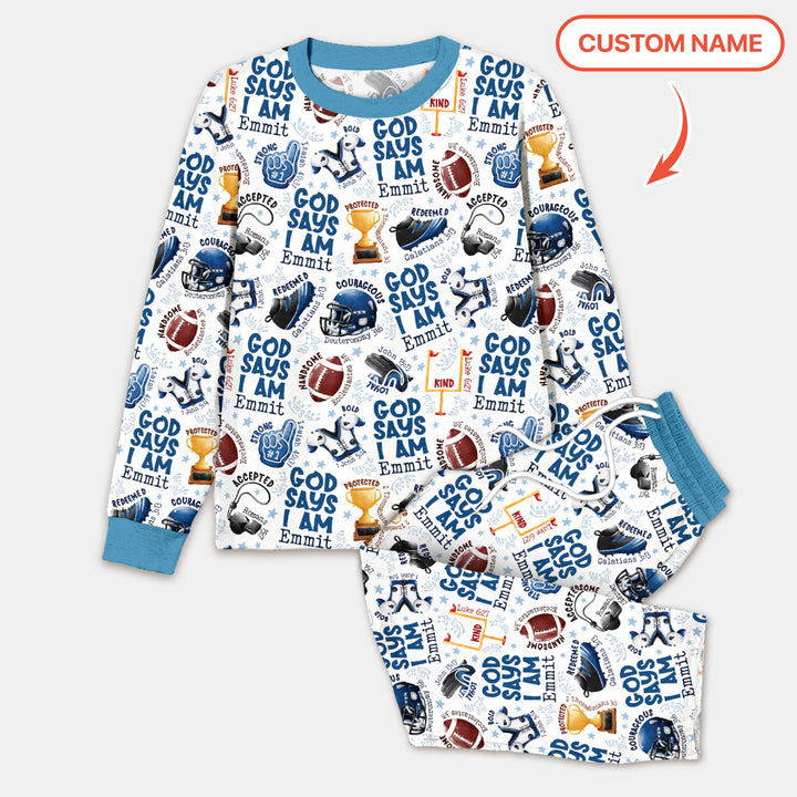 God Says I Am Touch Down Time Custom Name Men's Pajama Set