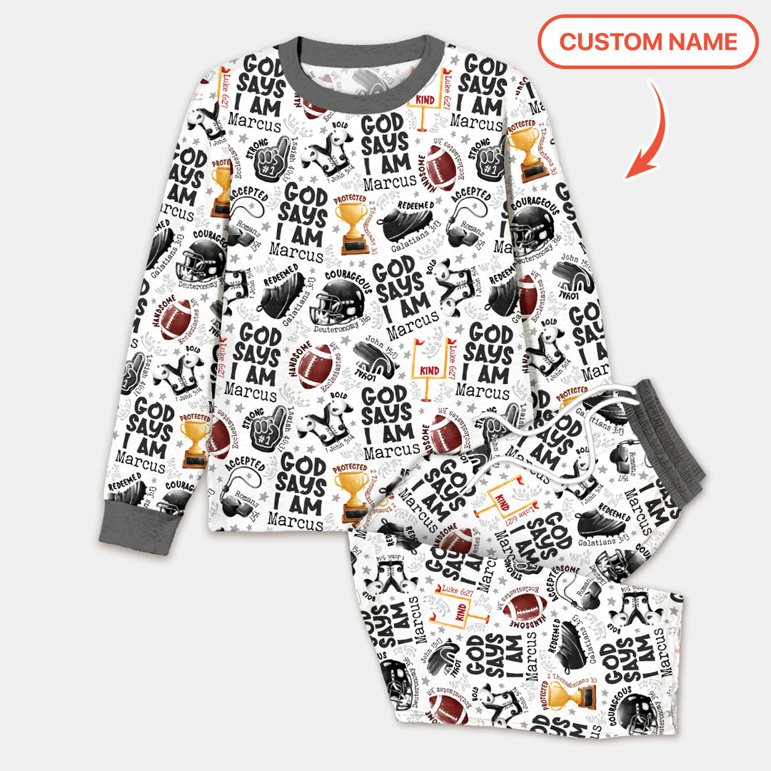 God Says I Am Touch Down Time Custom Name Men's Pajama Set
