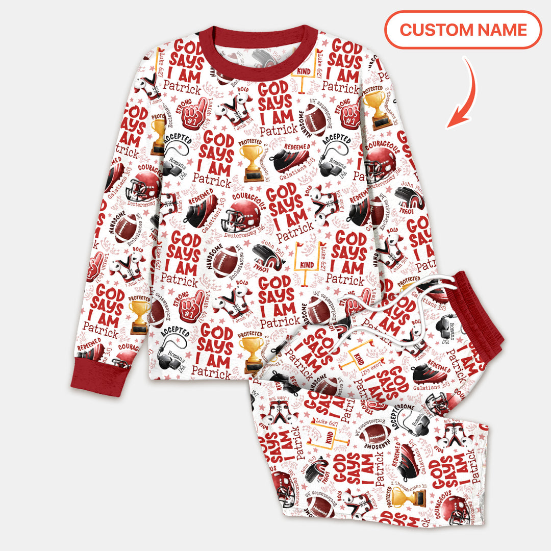 God Says I Am Touch Down Time Custom Name Men's Pajama Set