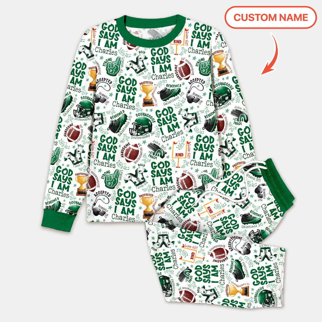 God Says I Am Touch Down Time Custom Name Men's Pajama Set