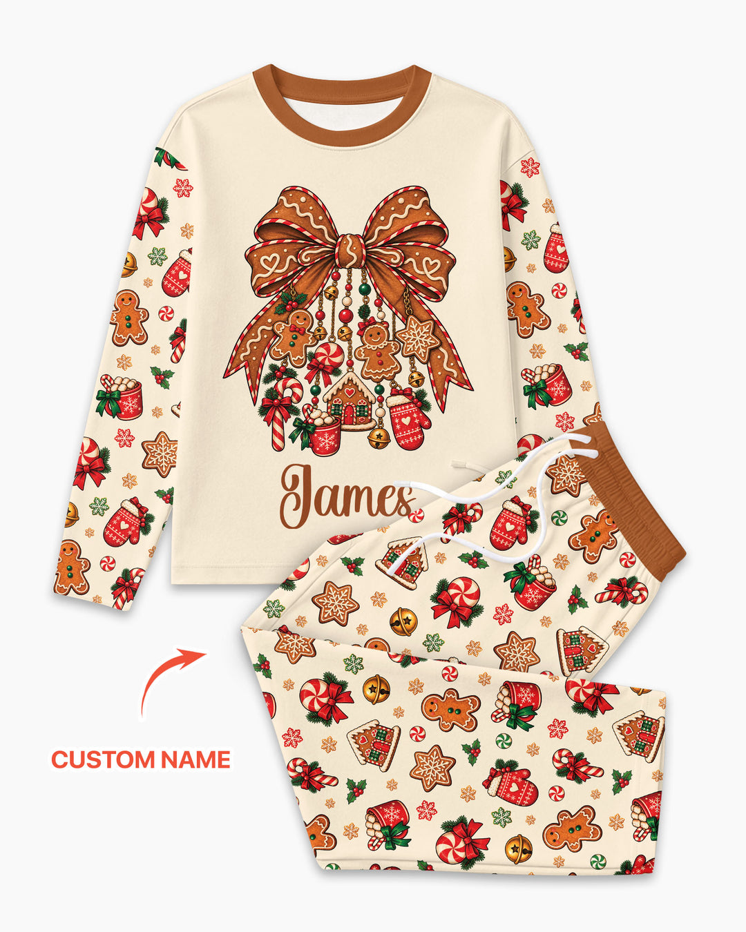 Custom Name Gingerbread The Bow Bamboo Men's Pajama Set