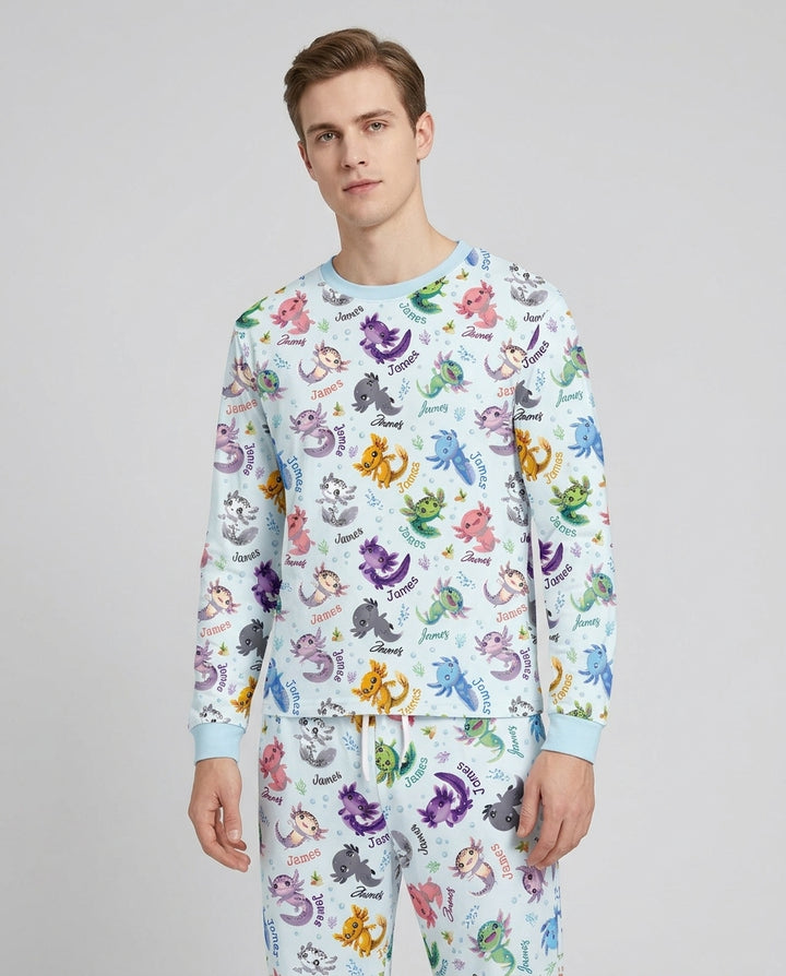 I Love You Axolotl Custom Name Bamboo Men's Pajama Set