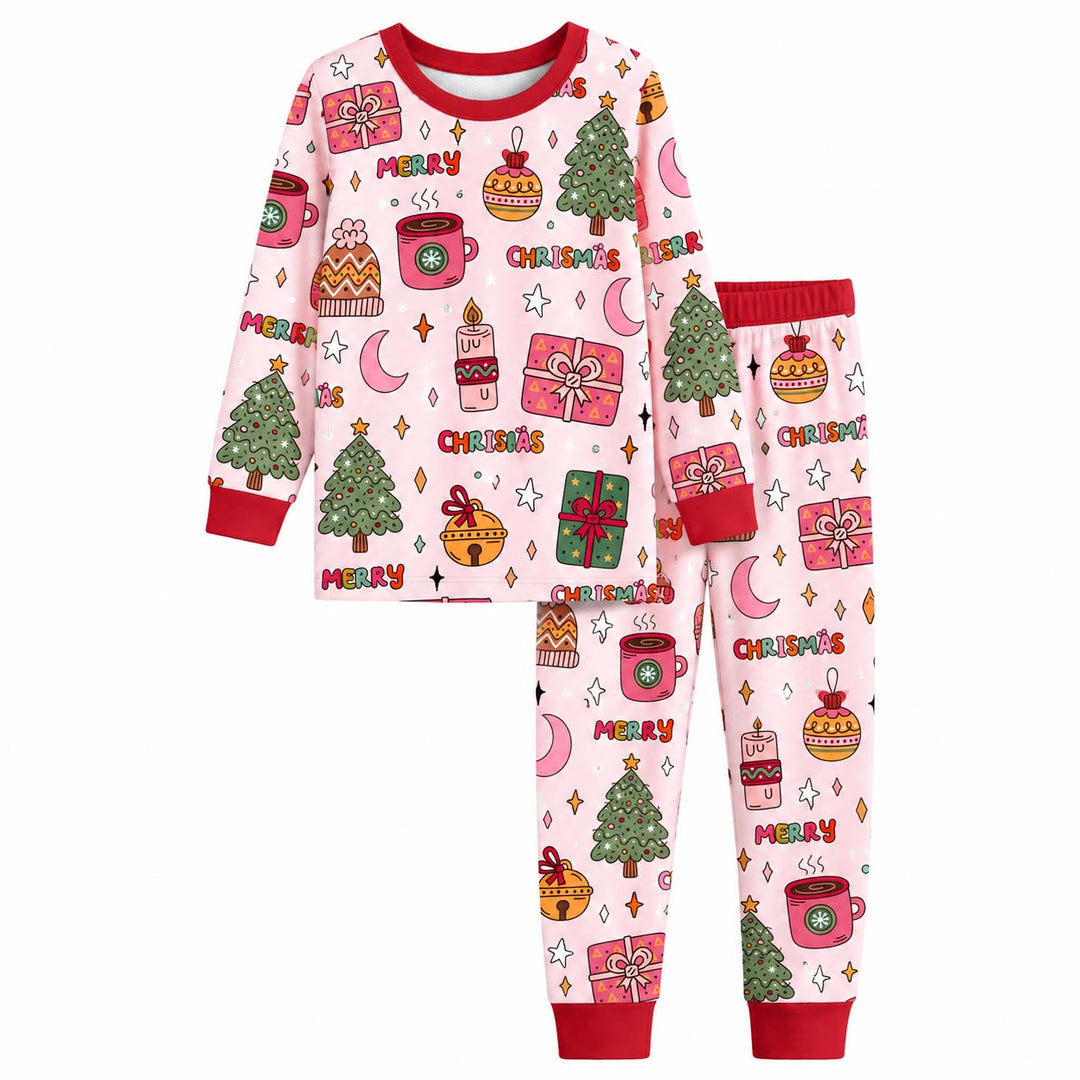 Merry Pink Christmas Bamboo Two Piece Long Sleeve Pajama Set