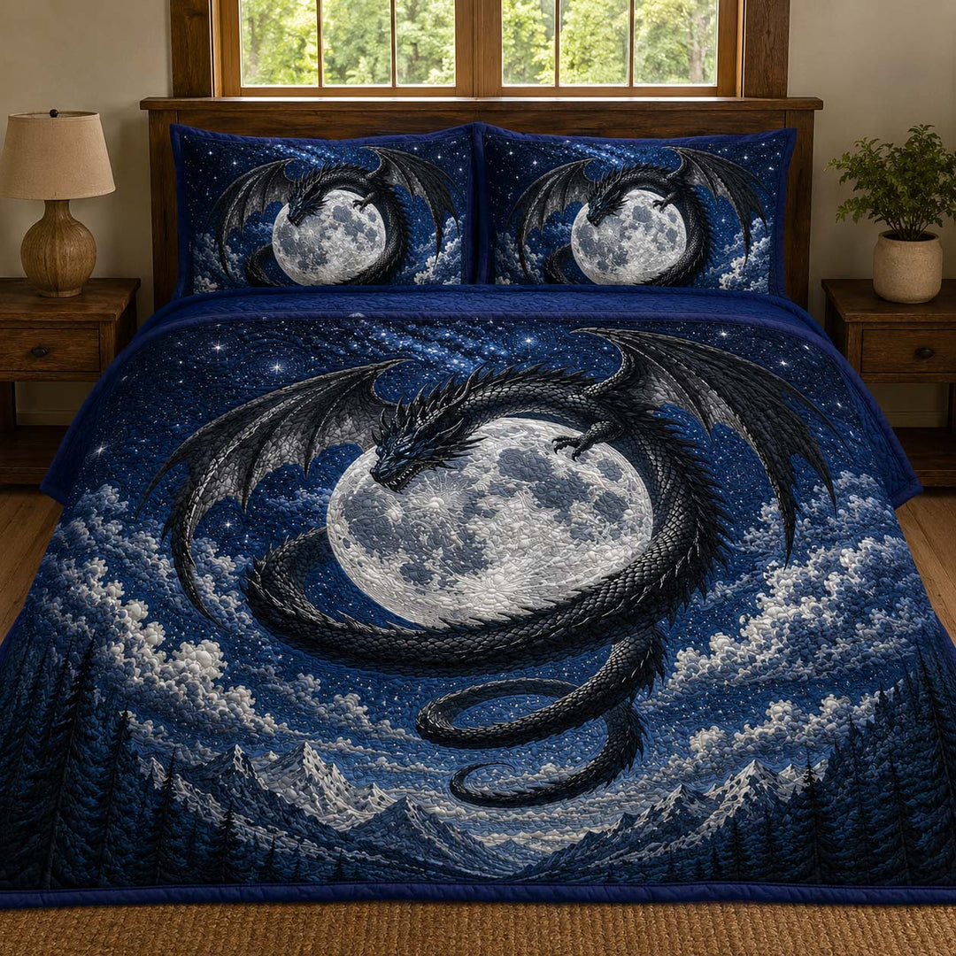 Midnight Dragon Full Moon Bamboo Quilt Bedding Set