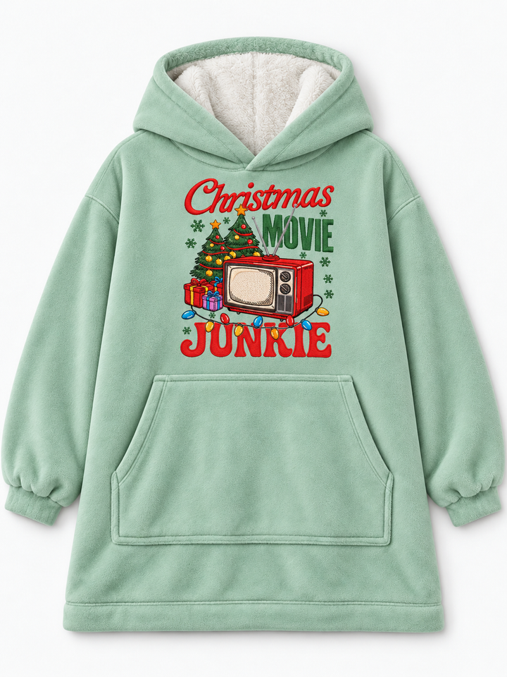 Christmas Movie Junkie Embroidered Bamboo Blanket Hoodie
