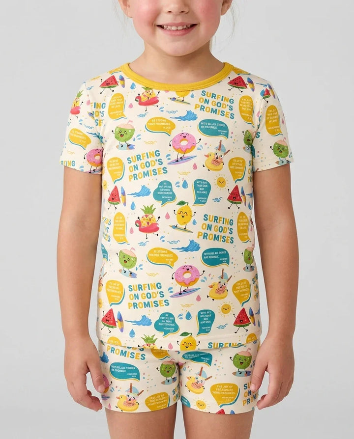 Summer Fruits Surfing On God's Promises Bamboo Two Piece Short Sleeve Shorts Pajama Set