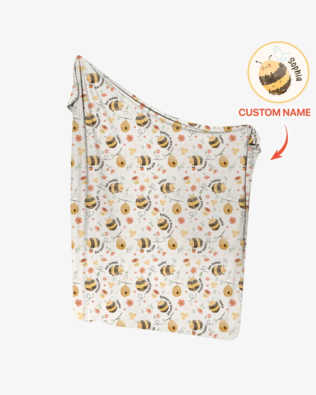 Manta para bebé "Bee Kind" con nombre personalizado