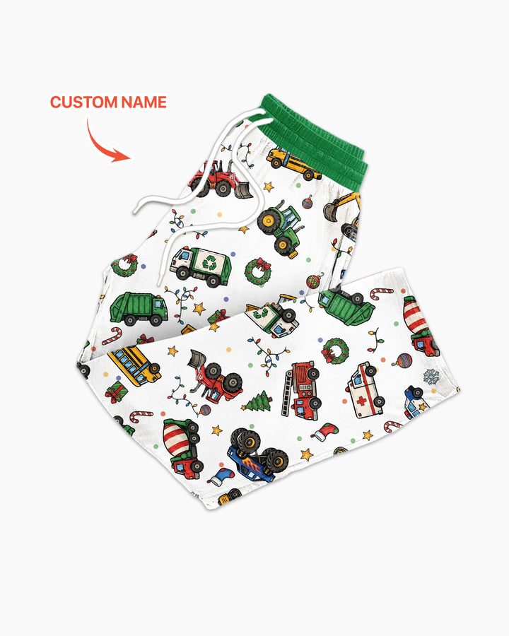 Custom Name Little Trucks Christmas Tree Bamboo Men's Pajama Set