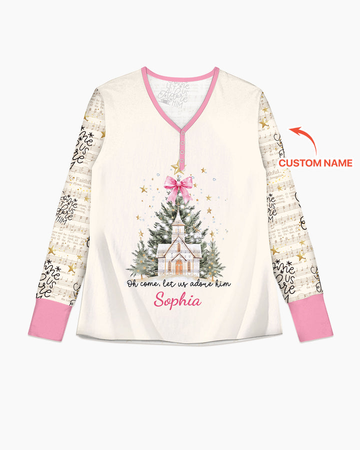 Oh Come Let Us Adore Him Custom Name Mommy And Me Matching Bamboo Women Pajama Set