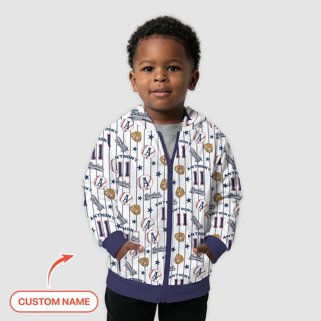 Custom Name Baseball Time Zip Hoodie