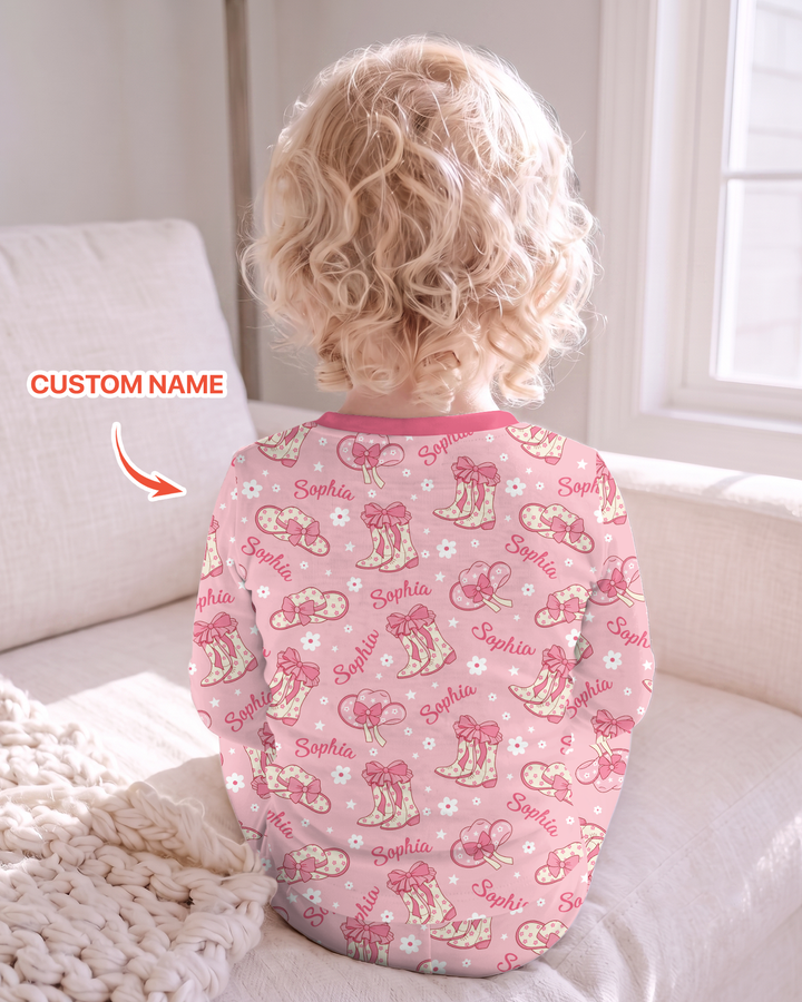 Personalized Family's Little Cowgirl Bamboo Two Piece Long Sleeve Pajama Set