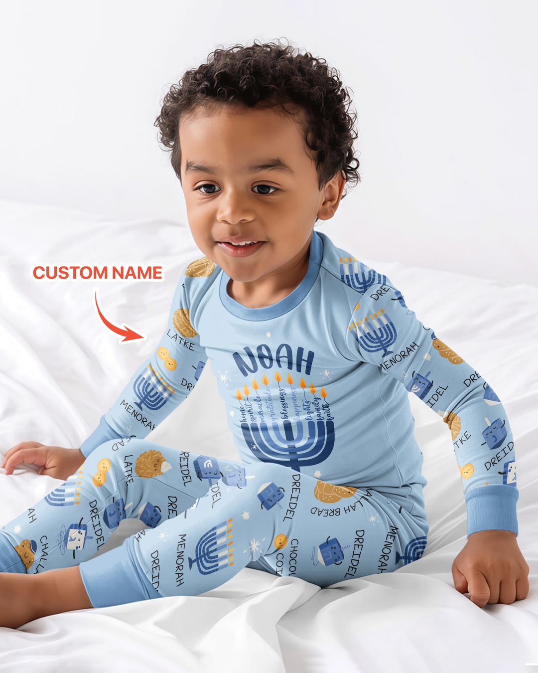 Custom Hanukkah Family Matching  Bamboo Two Piece Long Sleeve Pajama Set