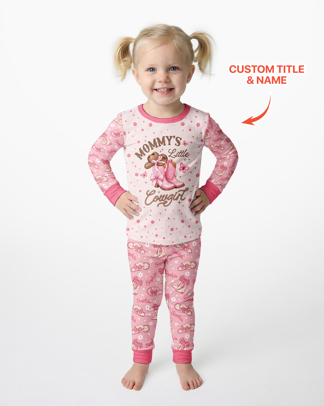 Personalized Family's Little Cowgirl Bamboo Two Piece Long Sleeve Pajama Set