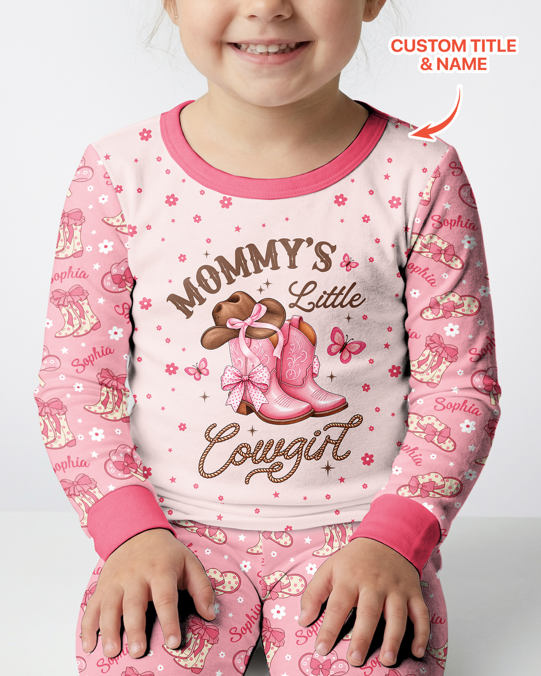 Personalized Family's Little Cowgirl Bamboo Two Piece Long Sleeve Pajama Set