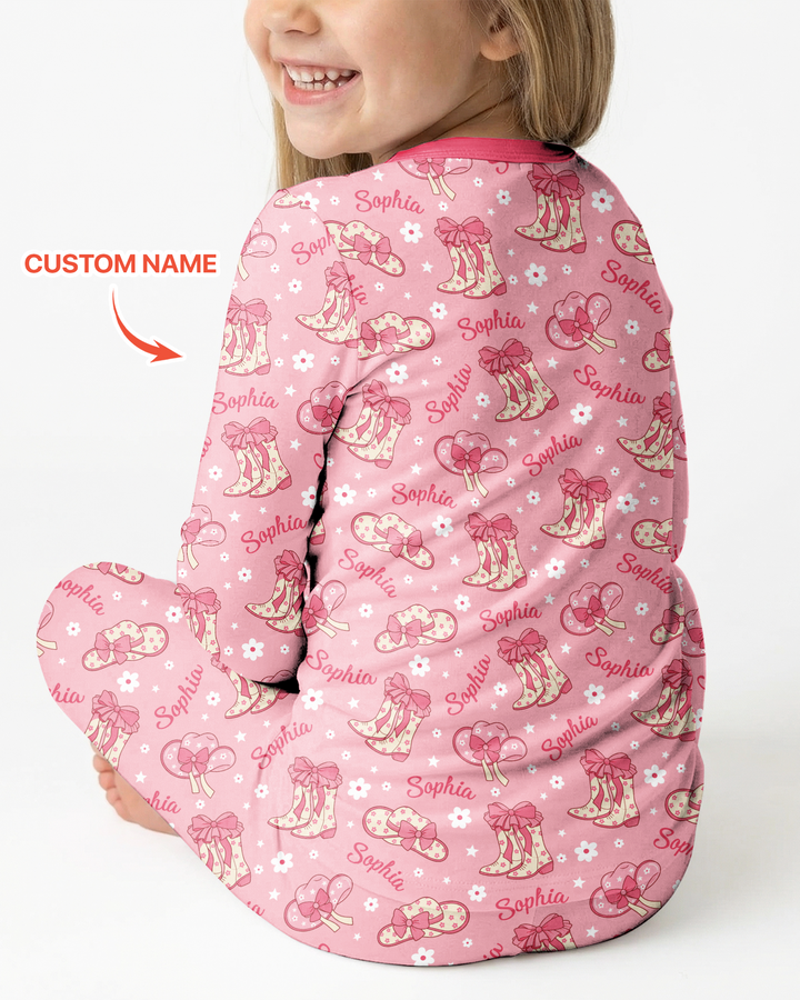 Personalized Family's Little Cowgirl Bamboo Two Piece Long Sleeve Pajama Set