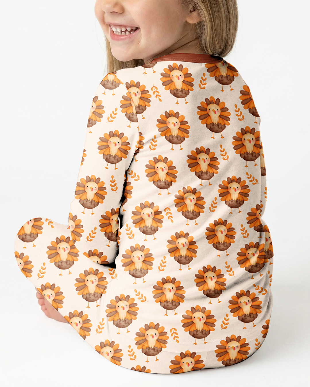 Custom Name Cutest Turkey At The Table Bamboo Two Piece Long Sleeve Pajama Set