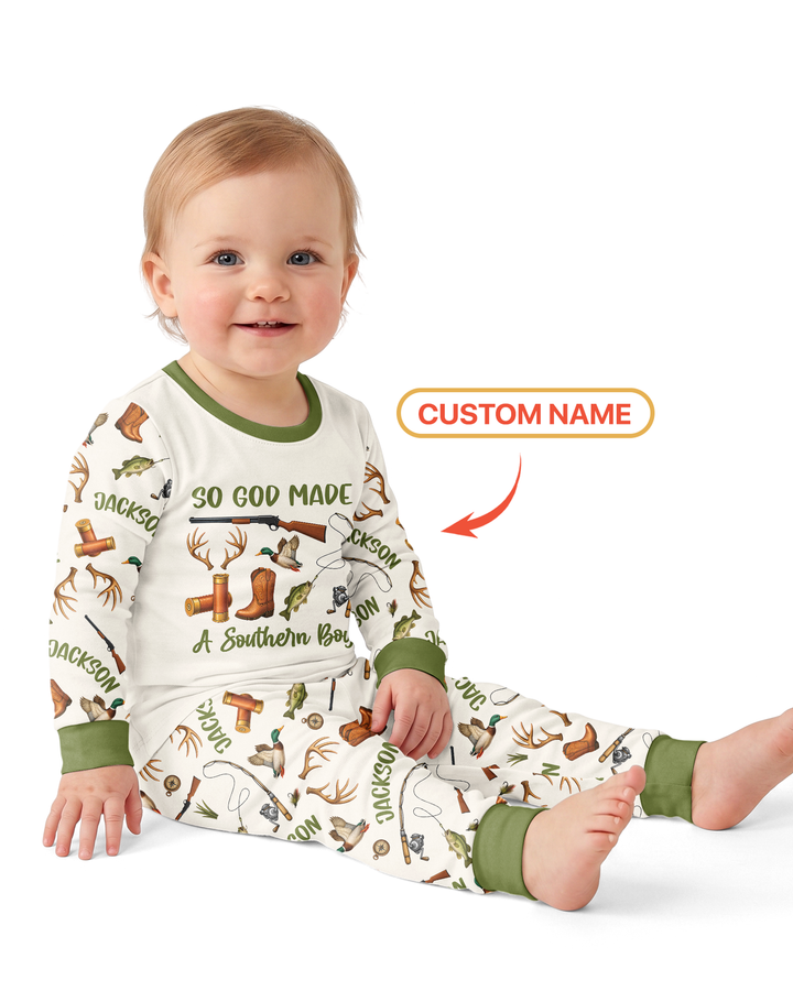 So God Made A Southern Boy Custom Name Bamboo Two Piece Long Sleeve Pajama Set