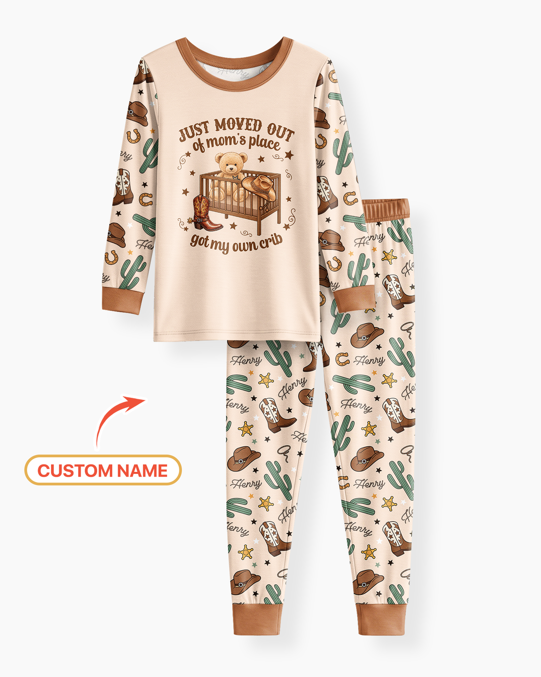 Custom Name Western Moved Out of My Mom's & Place Got My Own Crib Bamboo Two Piece Long Sleeve Pajama Set