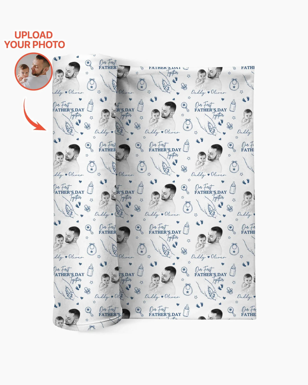 Custom Photo Our First Father's Day Together swaddle blanket