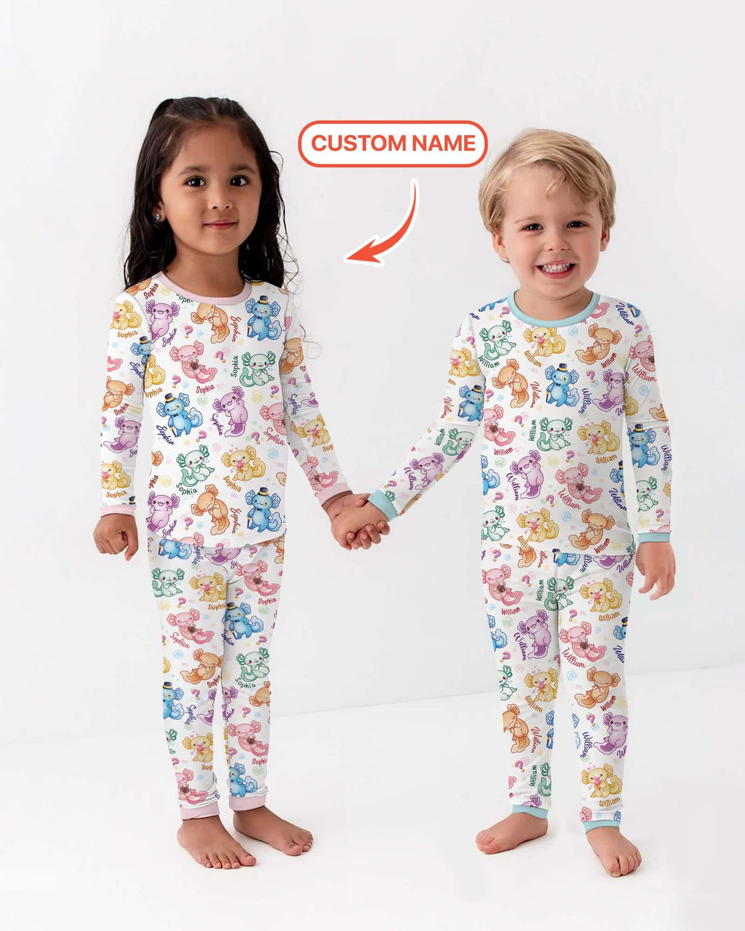Conjunto de pijama de dos piezas de manga larga de bambú con preguntas de ajolote