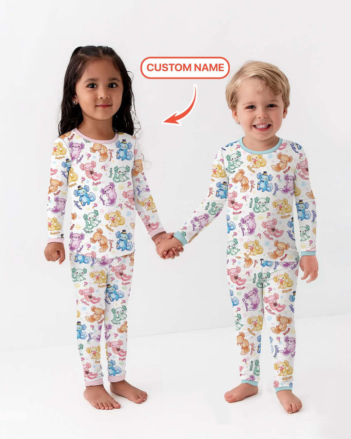 Conjunto de pijama de dos piezas de manga larga de bambú con preguntas de ajolote