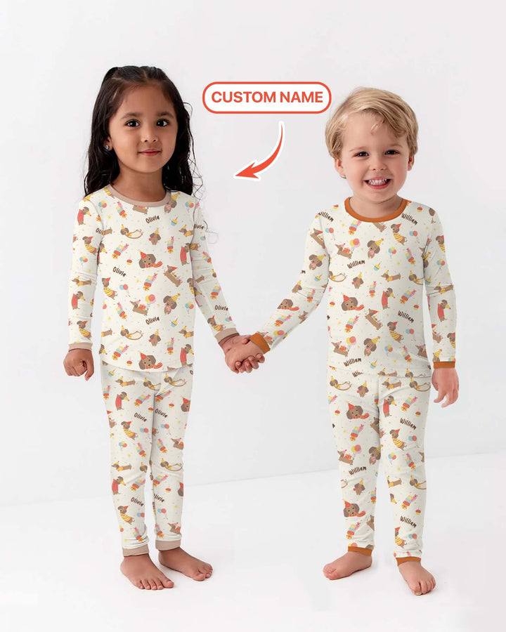 Dachshund Birthday Bamboo Two Piece Long Sleeve Pajama Set