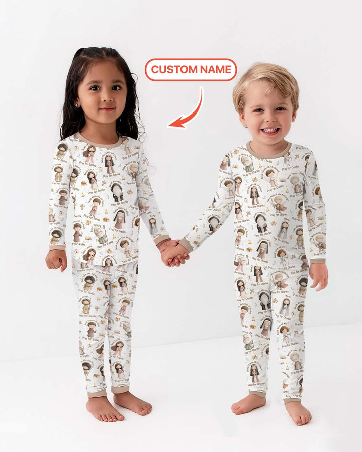 Pray For Me Custom Name Bamboo Two Piece Long Sleeve Pajama Set