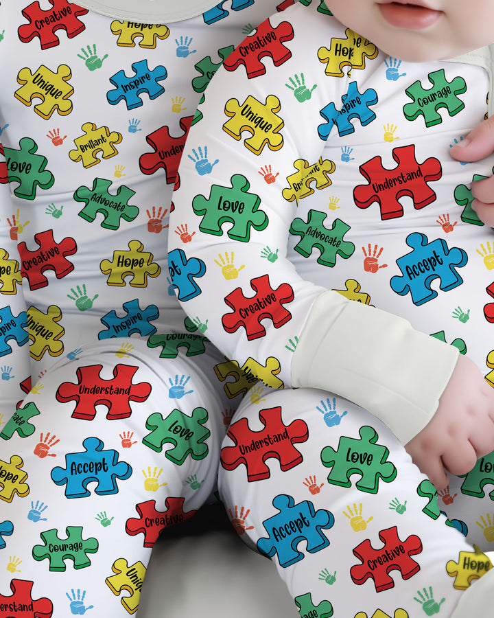 Puzzle You Are Two Piece Long Sleeve Pajama Set