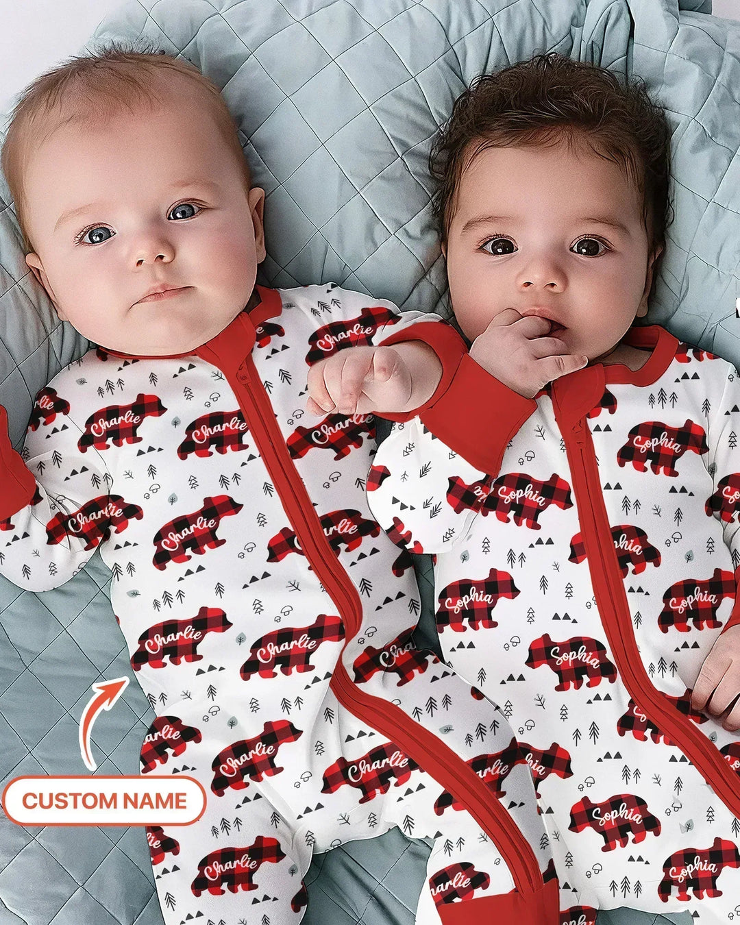 Custom Name Family Bear Matching Bamboo Two Piece Long Sleeve Pajama Set