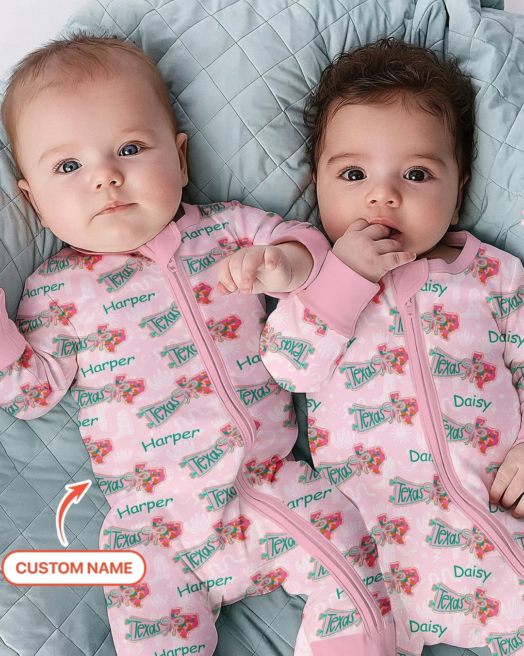 Custom Name Preppy Texas Charm Bamboo Two Piece Long Sleeve Pajama Set