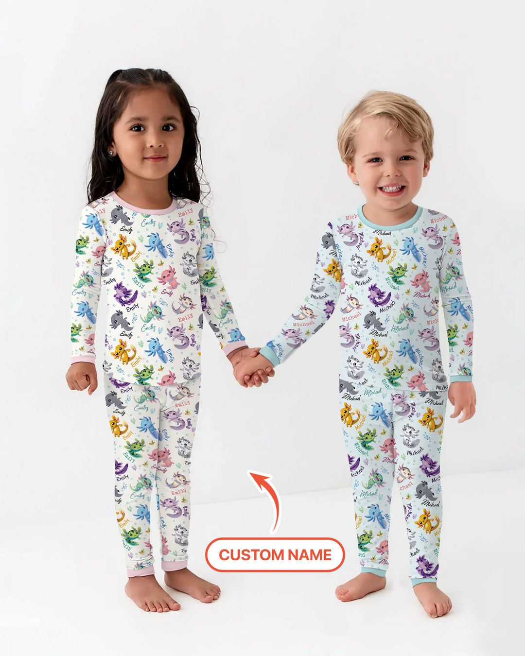 I Love You Axolotl Custom Name Two Piece Long Sleeve Pajama Set