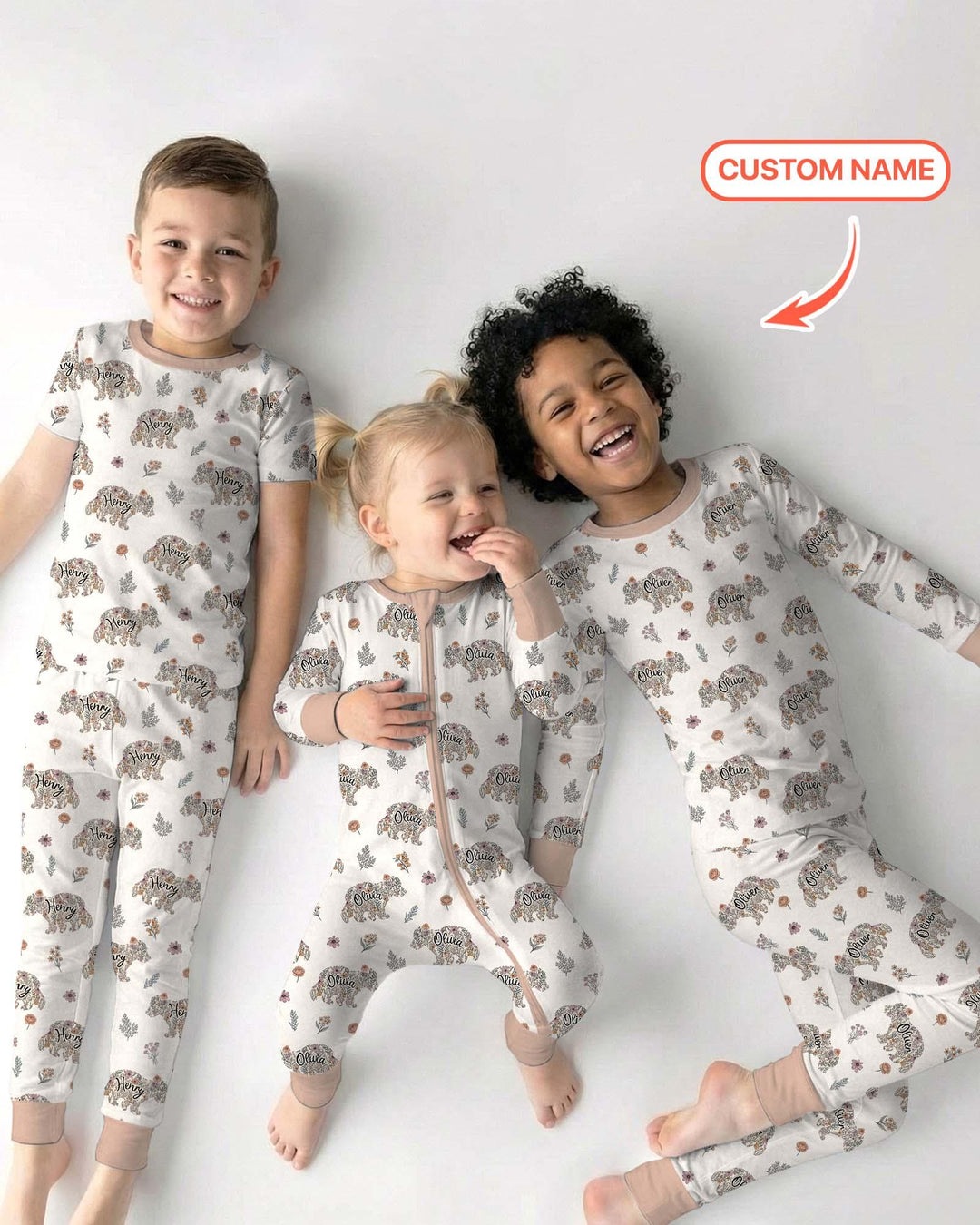 Custom Name Floral Bear Family Matching Bamboo Convertible Zippy