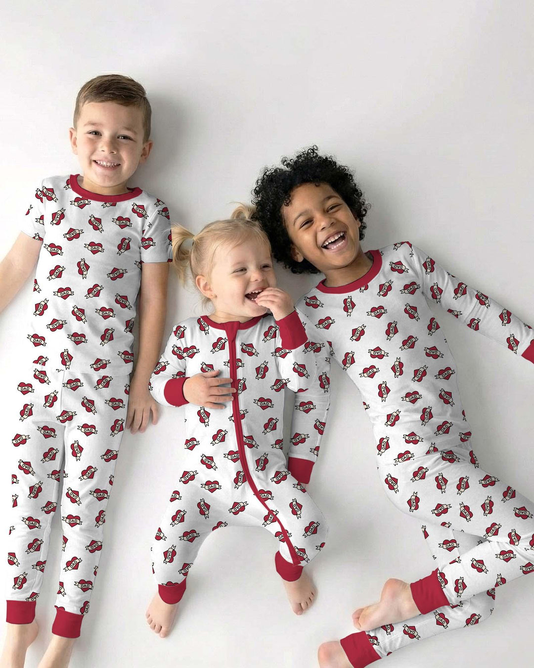 Old School Dad Hearts Daddy & Me Matching Bamboo Two Piece Short Sleeve Pajama Set