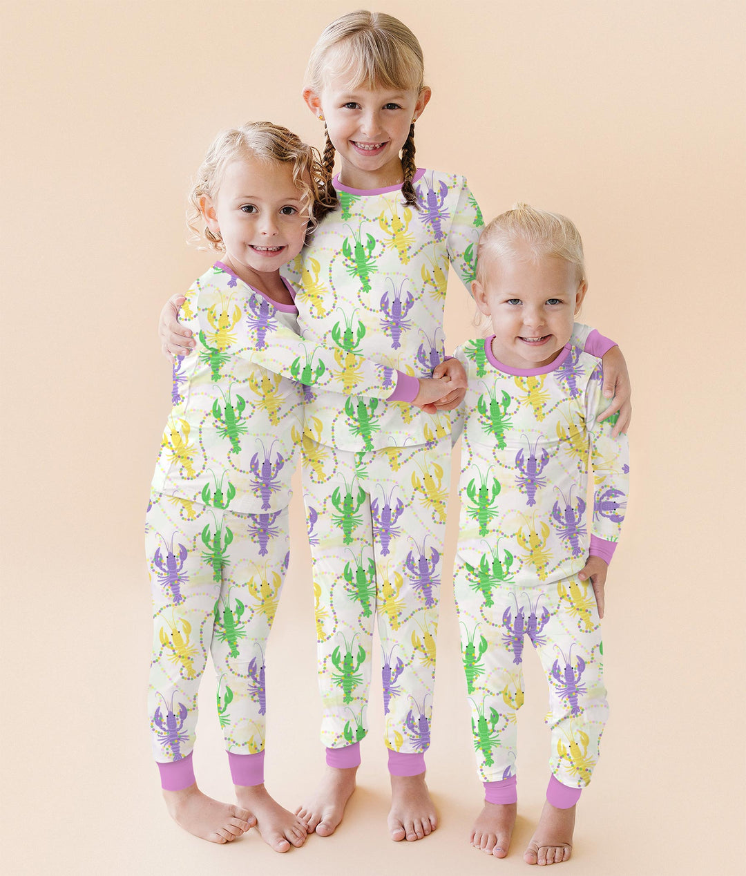 Mardi Gras Crawfish Family Matching Two Piece Long Sleeve Pajama Set
