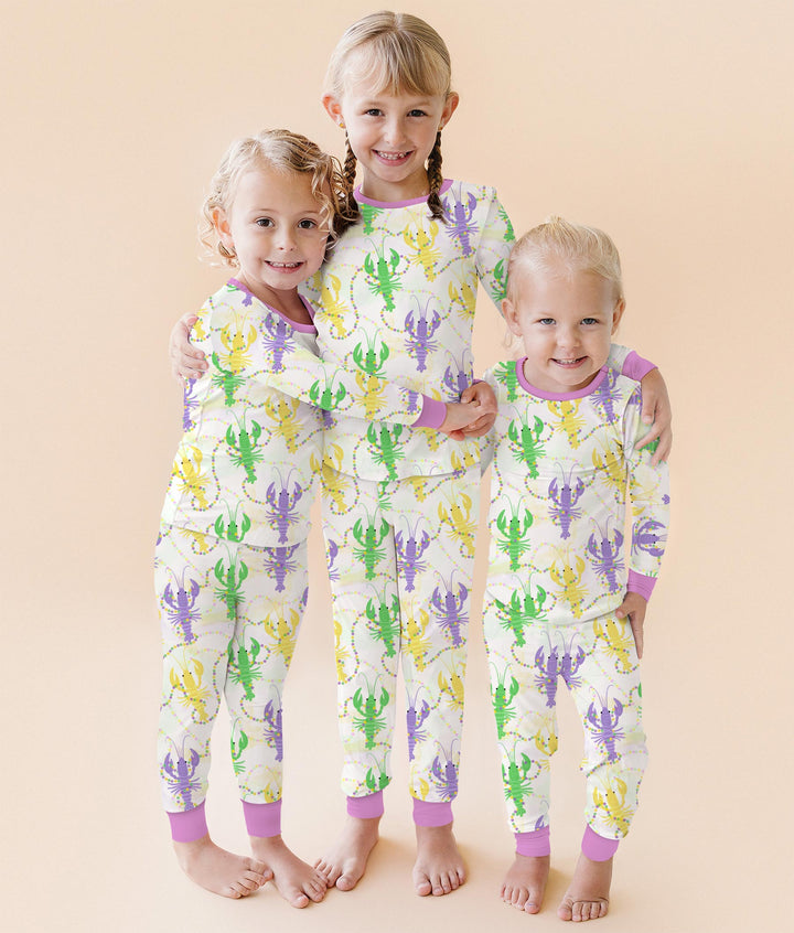Mardi Gras Crawfish Family Matching Two Piece Long Sleeve Pajama Set