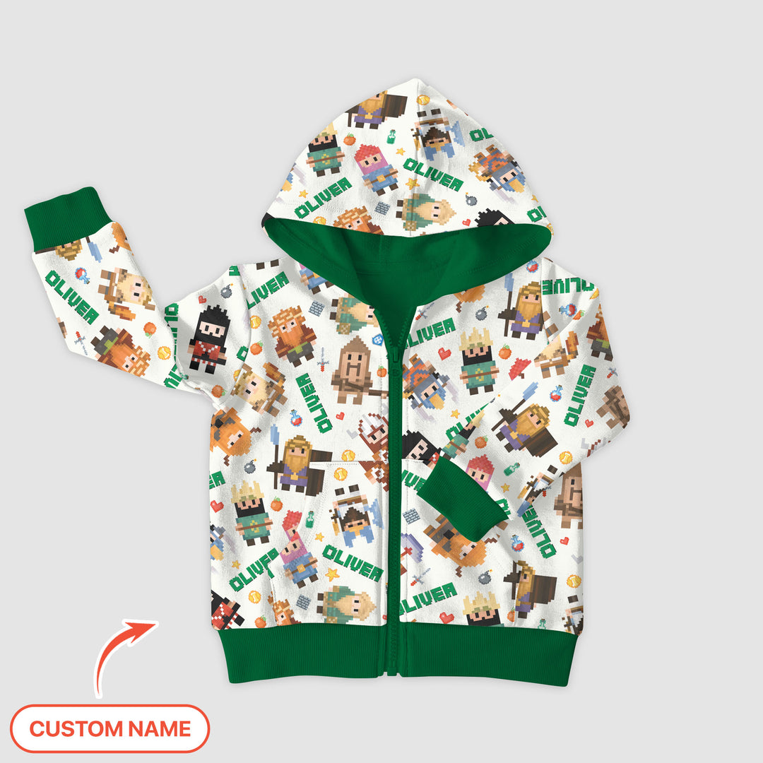 Blocky Buddy Squad Custom Name Zip Hoodie