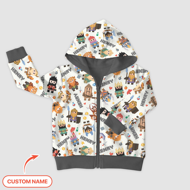 Blocky Buddy Squad Custom Name Zip Hoodie