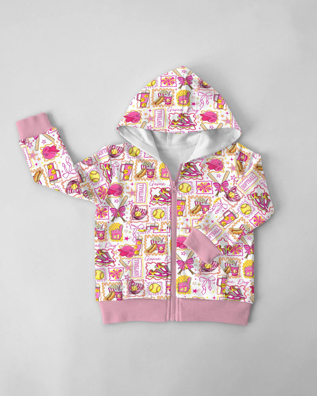 Pink Softball Game Day Bamboo Zip Hoodie