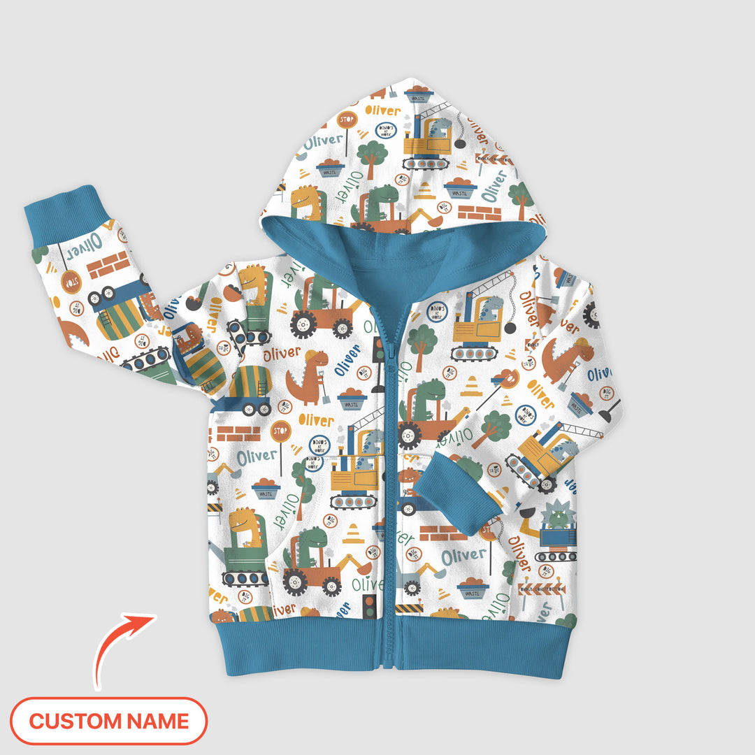 Custom Name Dino Diggers Zip Hoodie