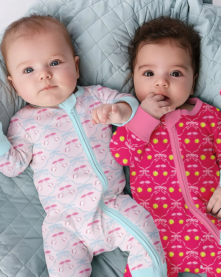 Cherry Baseball Softball Mom and Girl Matching Bamboo Convertible Zippy