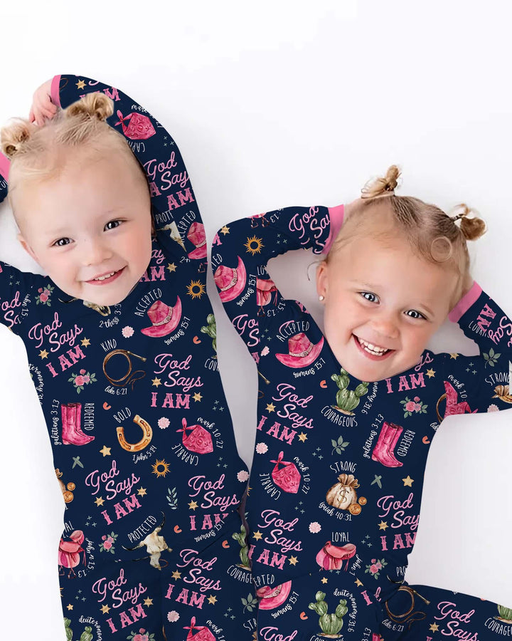 God Says I Am Western Faith Bamboo Two Piece Long Sleeve Pajama Set